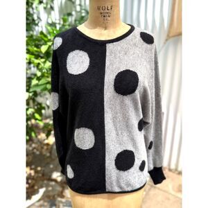 Peck & Peck Cashmere Black & Grey Polkadot Color Block Raglan LS Sweater Size M